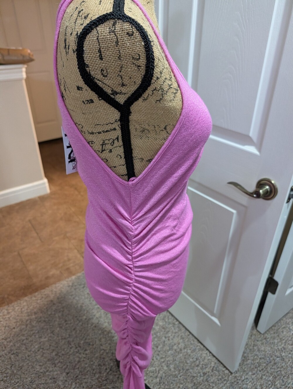 One-Shoulder Pink Ruched Midi Dress - Picture 6 of 6